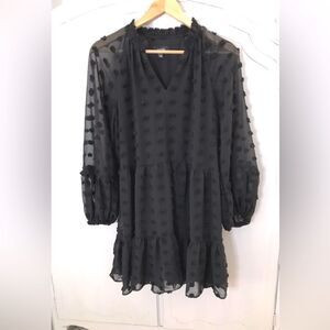 MSK black clip dot babydoll dress sheer ballon sleeve Size S